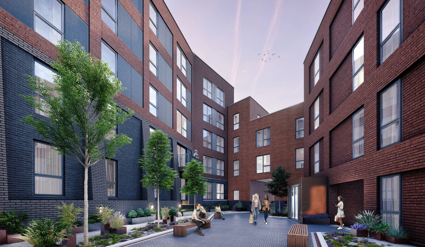 Scholars Quarter courtyard render.